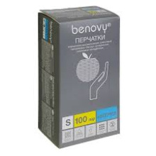 Перчатки нитриловые смотровые нестерильные, текстурированные на пальцах BENOVY, цв. голубой, 200 шт./упак., р-р S
