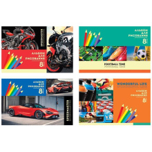 Альбом для рисования 08л., А4, на скрепке BG "Mix. Мальчики", ассорти, эконом, арт. АР4ск8 8736