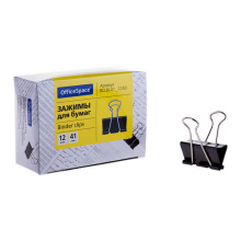 Зажимы для бумаг 41мм, OfficeSpace, 1шт., черные, картонная коробка, арт. BCLBL41_1240