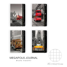 Блокнот А5 горизонтальный  MEGAPOLIS ART  ГОРОДА на резинке 4 ВИДА, арт. 318236
