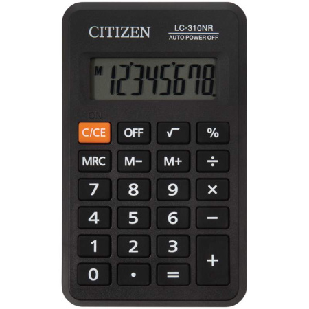 Калькулятор карманный Citizen LC-310NR, 8 разрядов, питание от батарейки, 69*114*14мм, черный, арт. LC-310NR