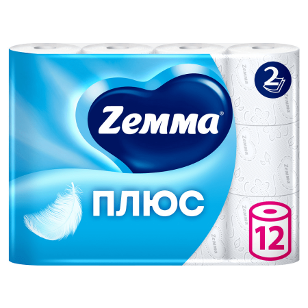 Туалетная бумага "ZEMMA Плюс" 1*12 рул., 2-слойн., 23 м, белая