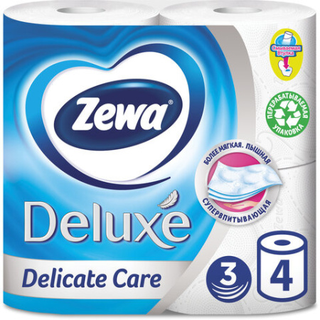 Тулетная бумага "Zewa Deluxe"  RU 1*4 рул., 3 слоя (pure white)