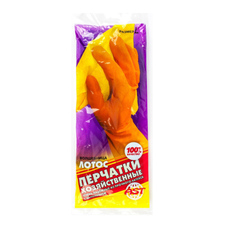 Перчатки хозяйственные с ворсовой подложкой "Волшебница Лотос", L/240 пар.в кор.