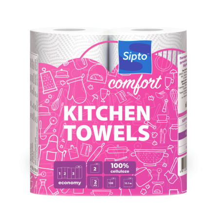 Бумажные кухонные полотенца "Sipto Comfort" белые 1*2 рул. 2-х слойные