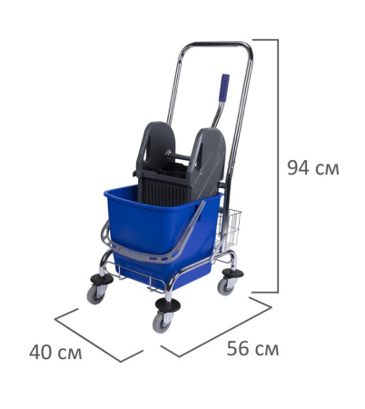 Тележка уборочная, 1-съемное ведро 25л, мех. отжим, корзина, метал. каркас, синяя