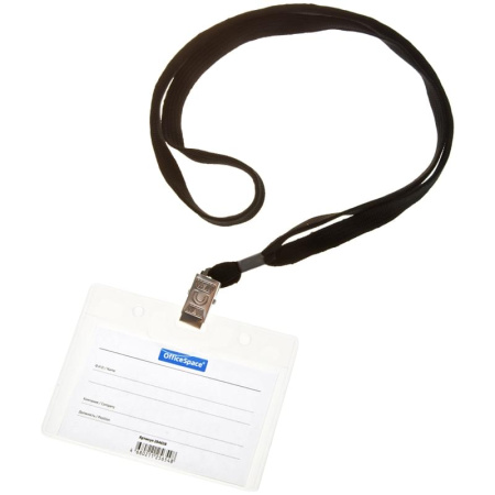 Бейдж горизонтальный OfficeSpace, 100*75мм (размер вставки 85*55мм) с клипсой на черном шнурке,арт.284658