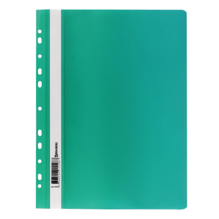 Скоросшиватель пластиковый с перфорацией BRAUBERG, А4, 140/180 мкм, зеленый, арт. 226581