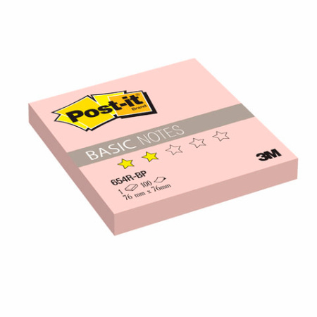 Стикеры Post-it Basic 654R-BP, розовый, 76х76 мм, 100 л, арт. 482553