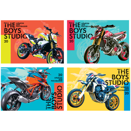 Альбом для рисования 20 л, А4, на склейке BG "The boys studio", 120г/м2, арт. АР4кл20 8389