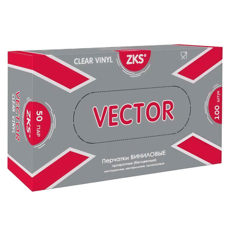 Перчатки виниловые ZKS "Vector" прозрачные, р-р М