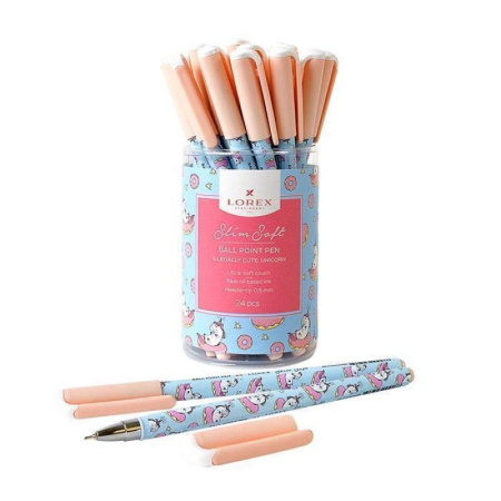 Ручка маслян. LOREX ILLEGALLY CUTE.UNICORN серия Slim Soft 0,50 мм синий, кругл. прорезин. корп., иг, арт. LXOPSS-IC6